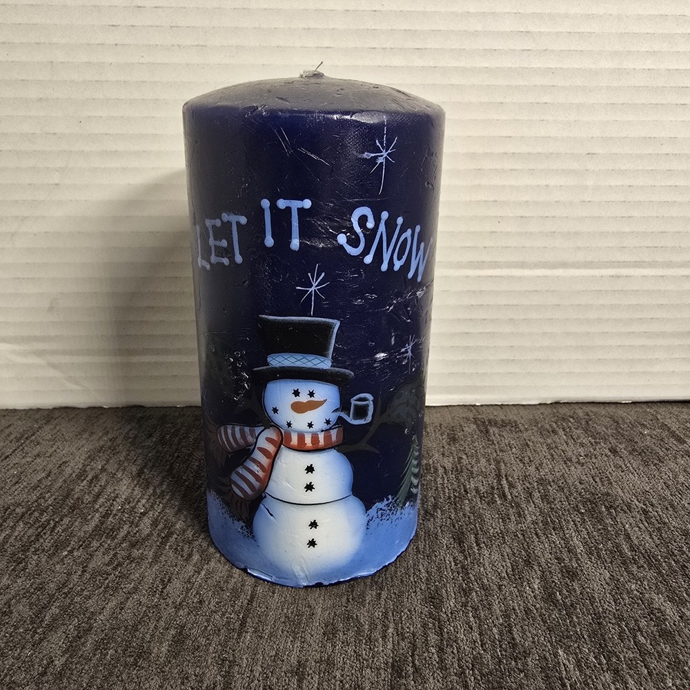 Vintage Crazy Mountain/Henton "Let It Snow" Snowman Pillar Candle Unburned